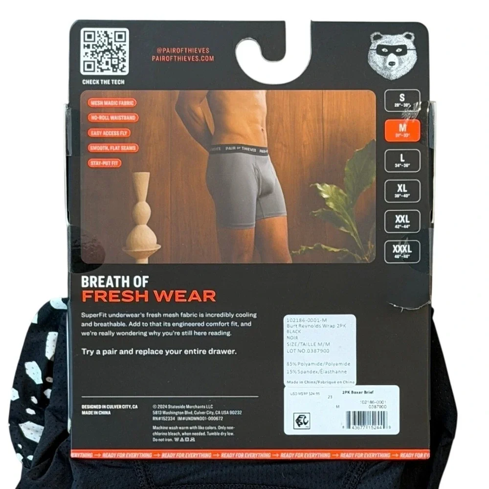 Pair of Thieves SuperFIT Boxer Briefs M (31-33) Black Black/White (2) Pack *NEW*